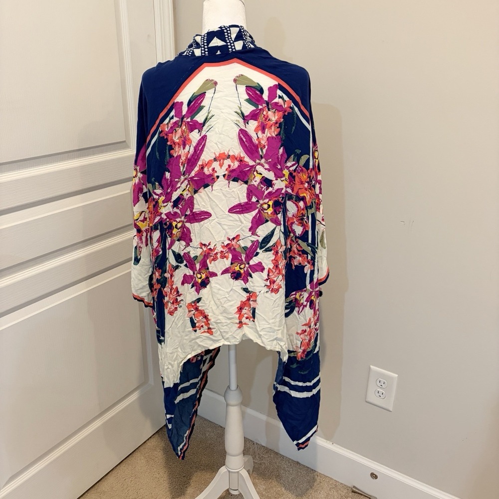 Flying Tomato Multicolor Floral Kimono Wrap Open Front Cardigan Size S/M Boho - Picture 2 of 5